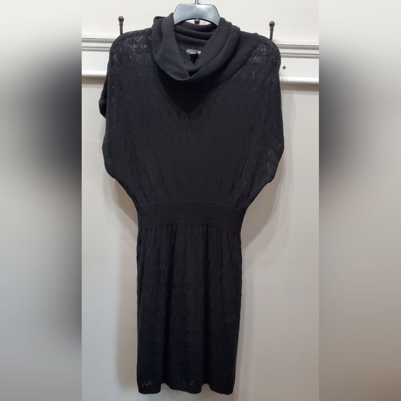 H&M BLACK SHEER KNIT COWL NECK SHORT BAT SLEEVE MINI DRESS COVER UP. - Picture 4 of 7